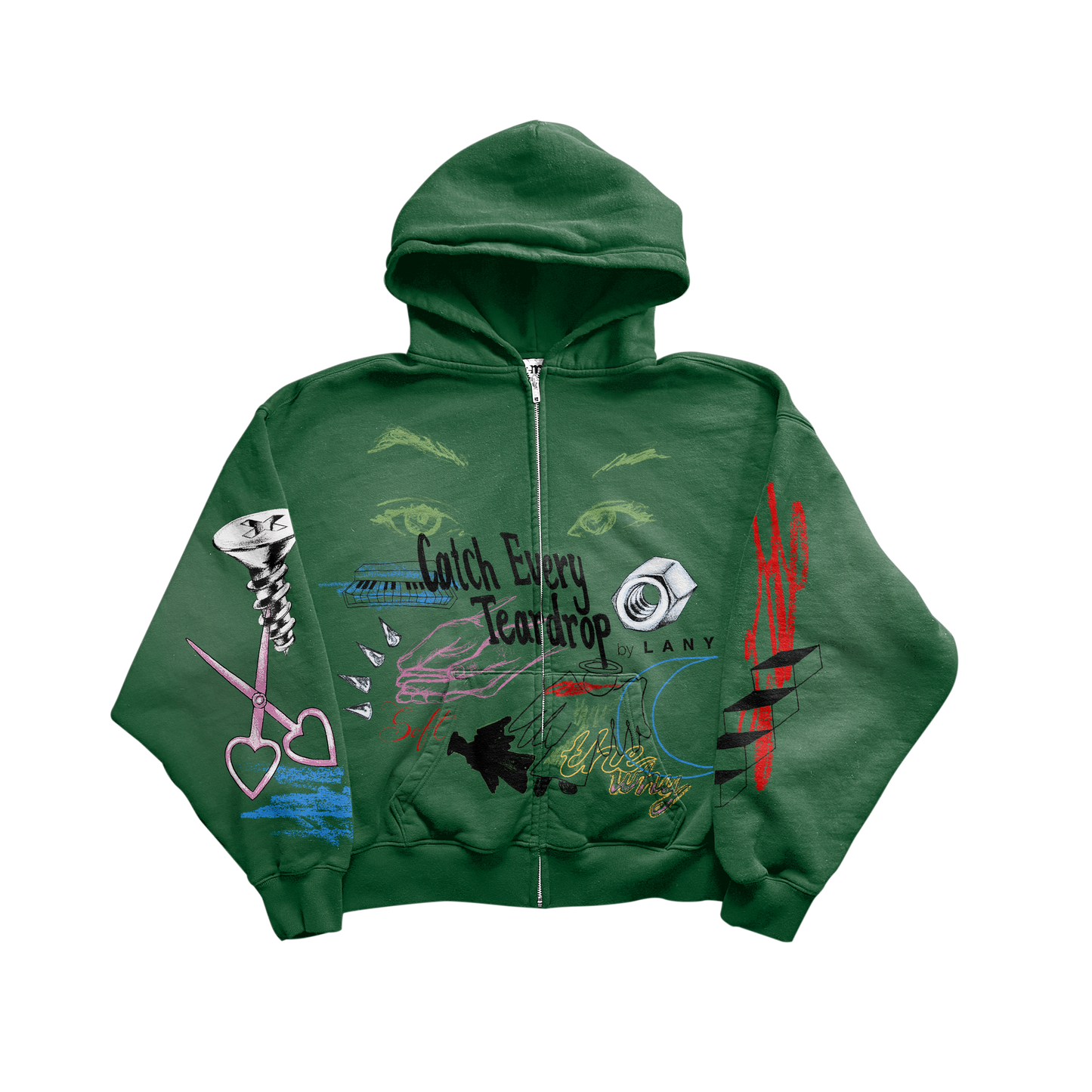 Green "Sketched" Zip Hoodie
