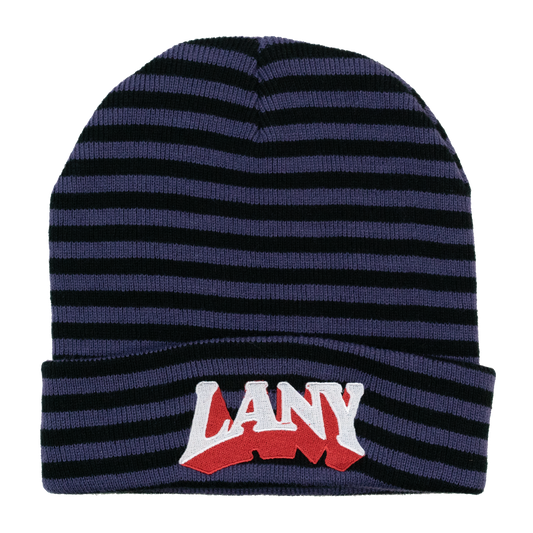 LANY Striped Beanie (Black + Purple)