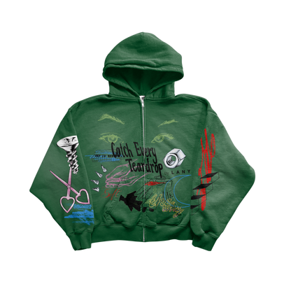 Green "Sketched" Zip Hoodie