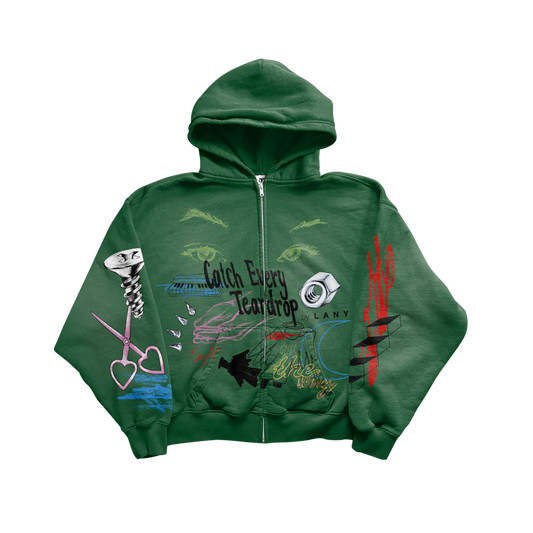 Green "Sketched" Zip Hoodie